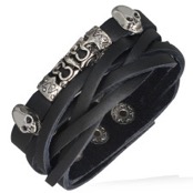 L�derarmband med metall skallen design.