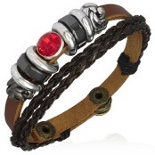 "Red stone" L�der Armband.