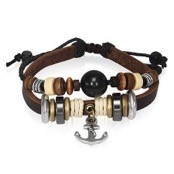 "Anchor" L�der Armband med metalcharms