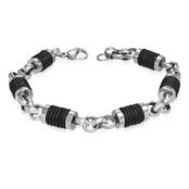 "Rolo" Armband i rostfritt st�l och svart gummi.