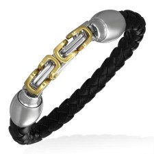 Armband i guldpl�terad och boloflet IMT. l�der.