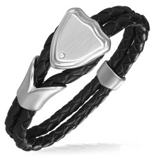 L�derboloflet armband med rostfritt st�l.