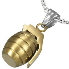 Guldpl�terad halsband med handgranat.