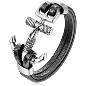 XP ankare armband design rostfritt stål och läder.
