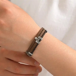 Milano Fusion brown – Läderarmband med Rostfritt Stål