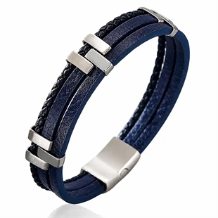 Milano Fusion Blue – Flätat läderarmband i rostfritt stål