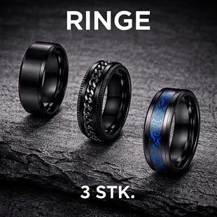 Svartbelagda ringar 3 st i rostfritt stål.