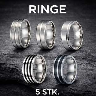 5-pack herrringar i rostfritt stål – 8 mm | Stilrent ring-set för män