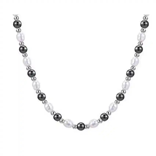 Herrsmyckeset med pärlor och korshänge i rostfritt stål – Urban Pearl & Steel Duo