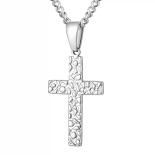 Herrsmyckeset med pärlor och korshänge i rostfritt stål – Urban Pearl & Steel Duo