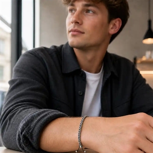 Sindre – svart armband i rostfritt stål och bomull