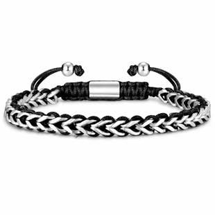 Sindre – svart armband i rostfritt stål och bomull