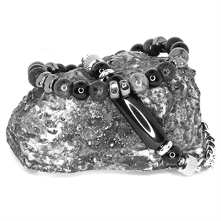 Herrarmband set med svarta och grå pärlor 