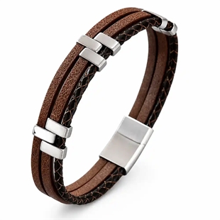 Milano Fusion brown – Läderarmband med Rostfritt Stål