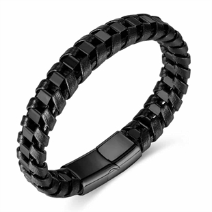 Nizal svart armband med stål och fiberläder