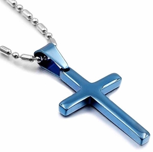 Bluecoated cross i stål med kedja - Blue Steel