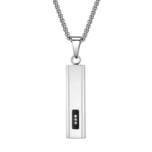 Herrsmycke i rostfritt stål med rektangulär bar pendant och CZ-detaljer