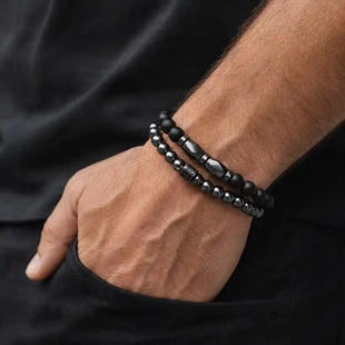 Noir Hematit Armbandsset – Svart & Gunmetal