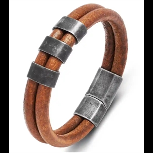 Brunt herrarmband i fiberläder med vintage stål och magnetlås – 6 mm remmar