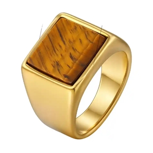 Tigeröga herrring i förgyllt rostfritt stål – fyrkantig signetring