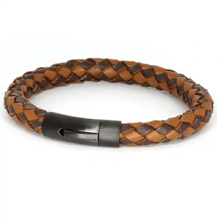 Brunt læderarmbånd til mænd