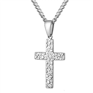 Herrhalsband i rostfritt stål med hammered korshänge – Hammered Steel Cross.