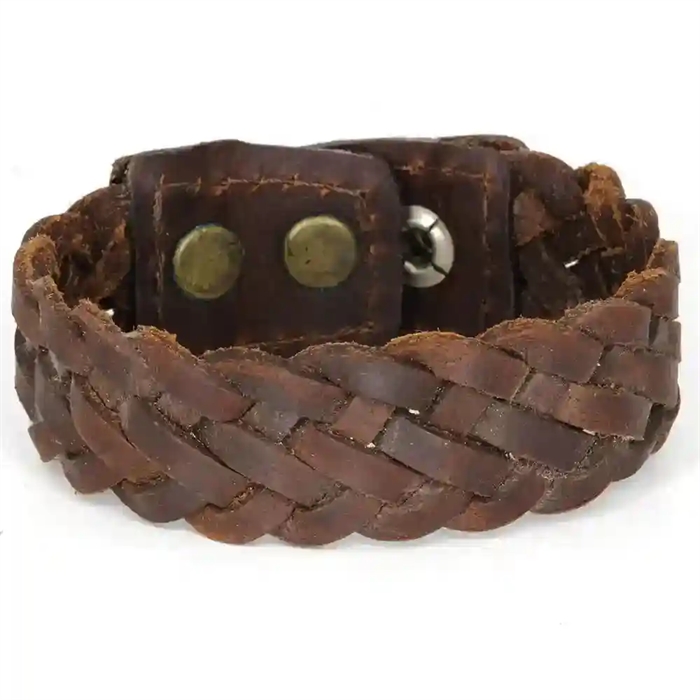Flätat läderarmband för män i brunt äkta läder – Rustic Braid