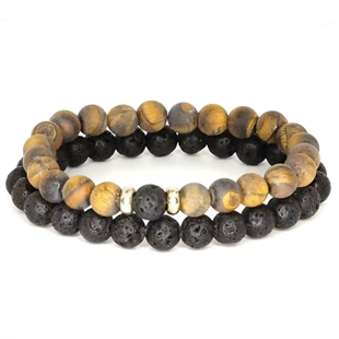 Pärlarmband för män med 8 mm lavapärlor 