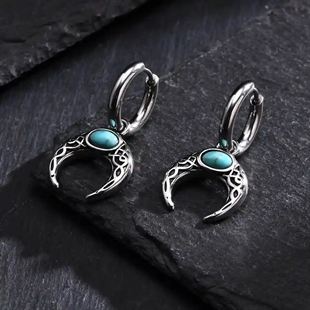 Herrörhänge i rostfritt stål med crescent-måne och turkos sten