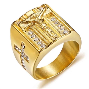Jesus gyllene ring med stenar