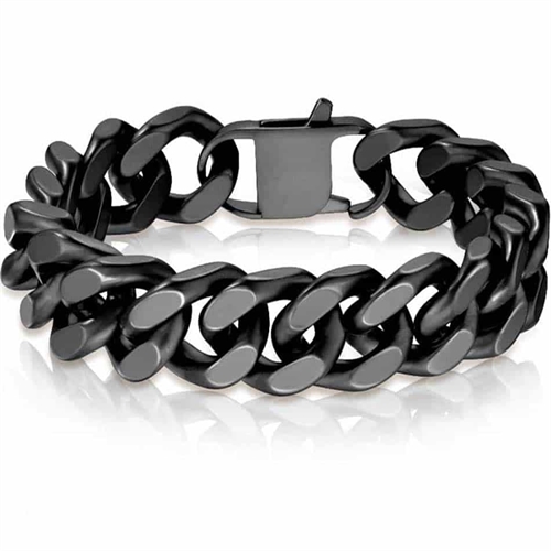 XL Matt svart square armband i rostfritt stål / 1,6 cm