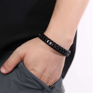 Nizal svart armband med stål och fiberläder