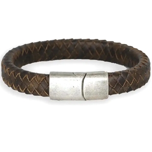 Oxy Major Brunt läderarmband med matt stållås