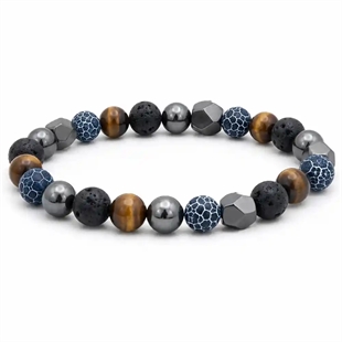 Blue Lapis Tiger Eye Herrarmband – 8 mm Natursten & Lava