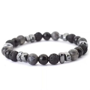 Herrarmband set med svarta och grå pärlor 