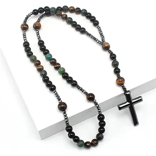 Chinio pärlhalsband med svart kors