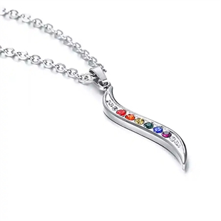 Pride Wave halsband i rostfritt stål med regnbågsfärgade stenar – LGBT+ smycke