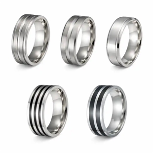 5-pack herrringar i rostfritt stål – 8 mm | Stilrent ring-set för män