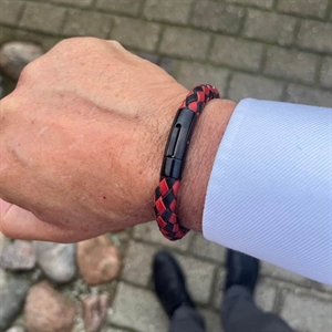 Rustik läderarmband svart / röd