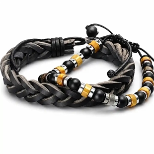 Armbandset – Läderarmband & Pärlarmband i maskulin design