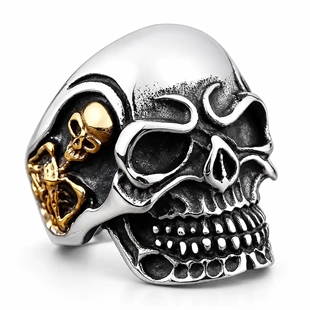 Doppio Teschio – Skull bikerring i rostfritt stål
