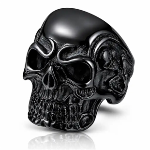 Obsidia Skull Ring – Svart herrring i stål