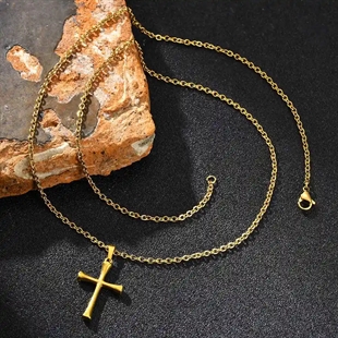 Golden Faith kors halsband rostfritt stål