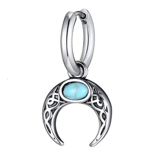 Herrörhänge i rostfritt stål med crescent-måne och turkos sten