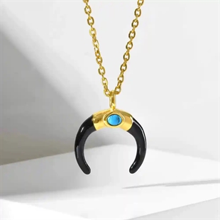 Golden Horn halsband för män i förgyllt stål med turkos sten och svart horn – marjoe.se