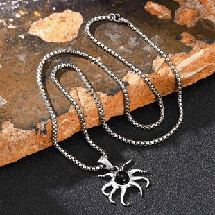 Herrhalsband i rostfritt stål med bläckfiskhänge