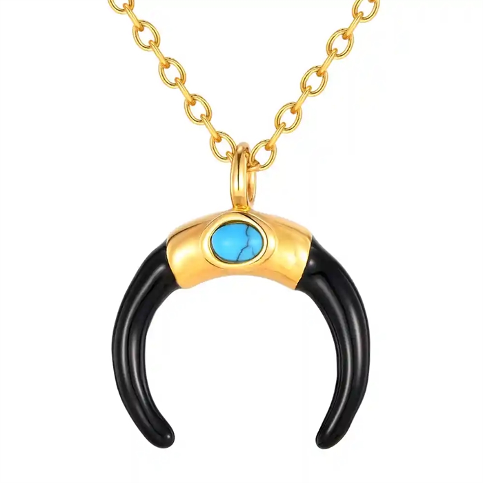Golden Horn halsband för män i förgyllt stål med turkos sten och svart horn – marjoe.se