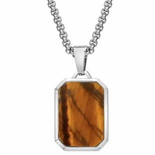 Herrhalsband Tiger Steel i rostfritt stål med tigeröga sten och 60 cm kedja