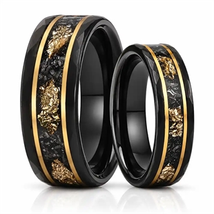 Aureon – svart tungstenring med guldfärgad inlay